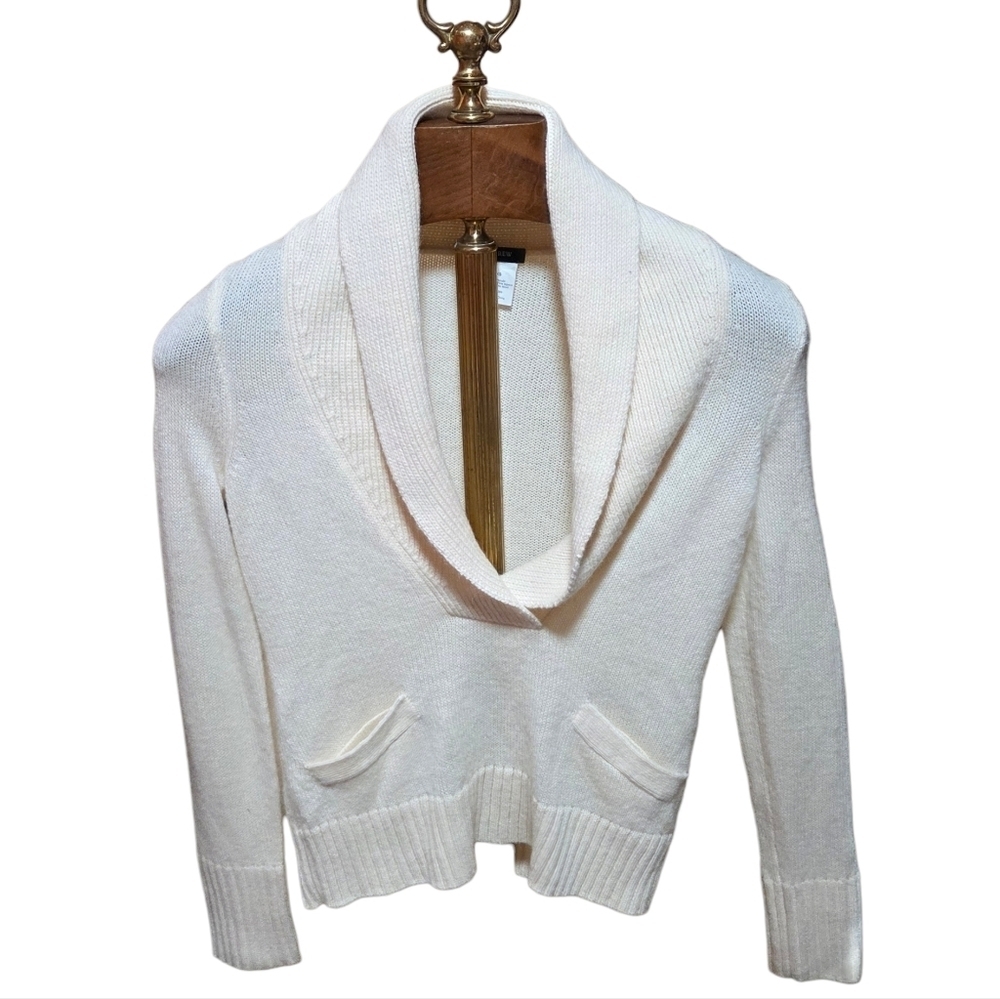 J Crew Cream Shawl Cowl Collar Knit Sweater Alpaca Wool Blend Size XS